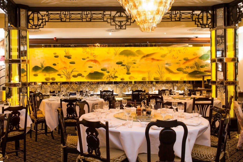 Elegant gala dinner setting with table arrangements